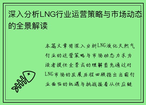 深入分析LNG行业运营策略与市场动态的全景解读